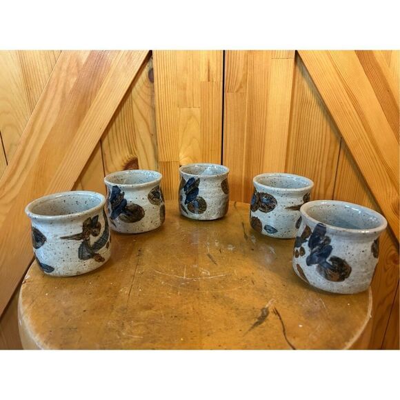 Vintage MCM Otagiri Stoneware Floral Sake Tea Cups Handcrafted Japan Set of 5 (8 - Picture 2 of 8